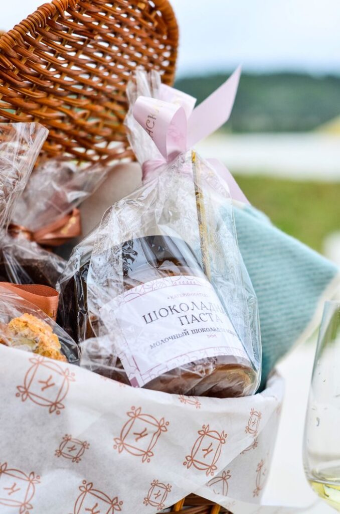 Crafting Captivating Headlines: Your awesome post title goes here Close-up of a gift basket featuring Russian chocolates, wrapped in foil, perfect for special occasions.